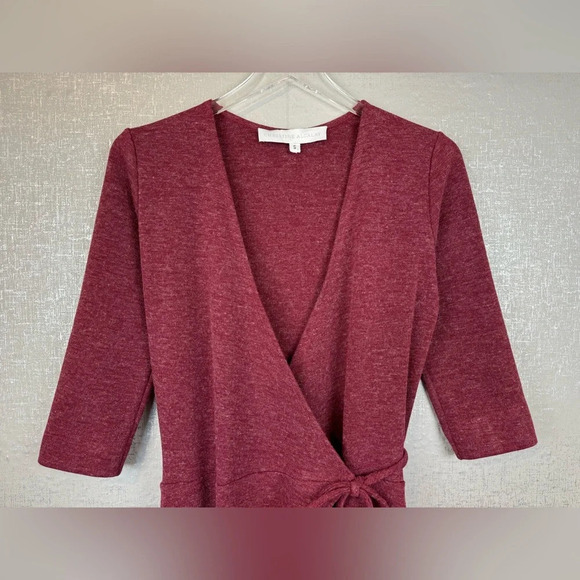 Christine Alcalay Small Wrap Sweater Dress Burgundy Midi Length Pockets - Picture 11 of 14